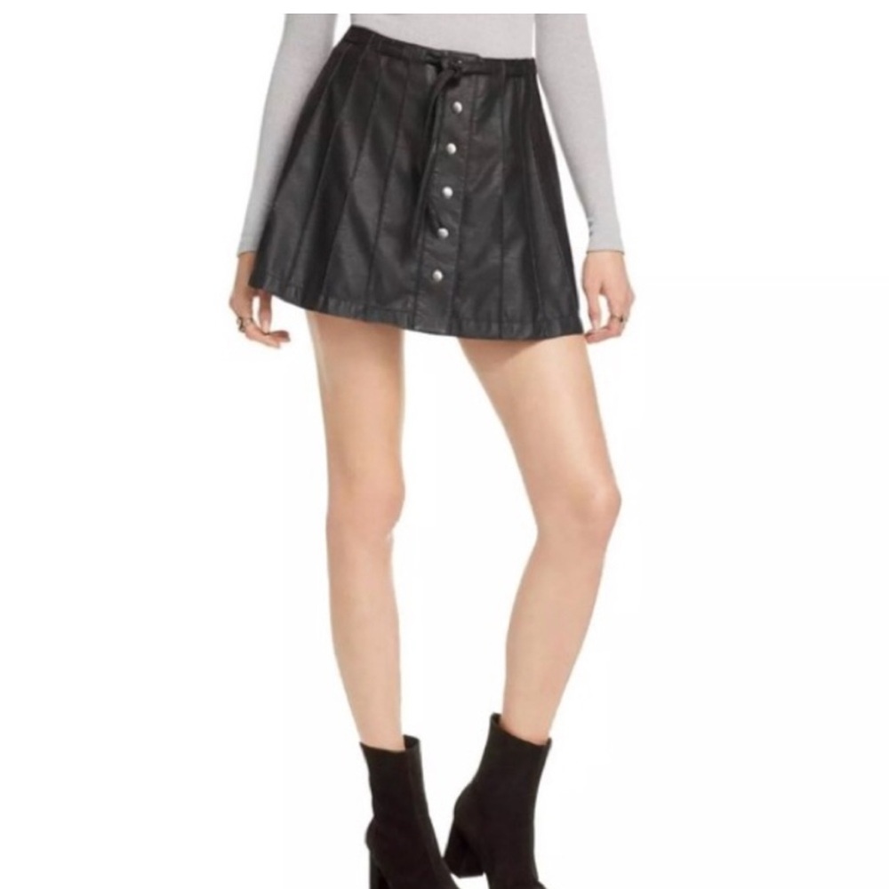 Free People Black faux leather mini skirt